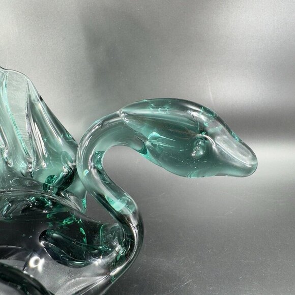 Hand Blown Emerald Green Glass Duck Bird Swan Hand Made Glass Figure Paperweight - Picture 12 of 16
